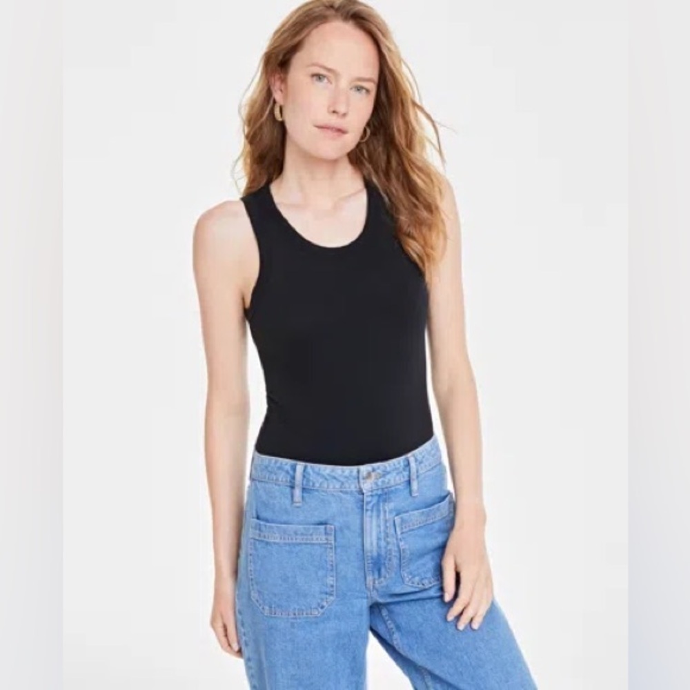 ON 34th Women’s Black Sleeveless Ribbed Bodysuit, Size Small